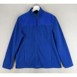 Talbots Women's Petite Sz M Electric Blue Fleece Quilted Full Zip Pockets Jacket